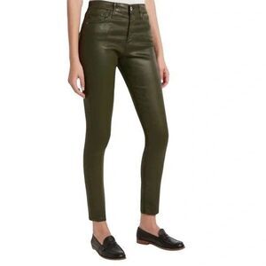 AG Jeans The Farrah Skinny High Rise Waxed Faux Leather 27 Olive Green NEW B27